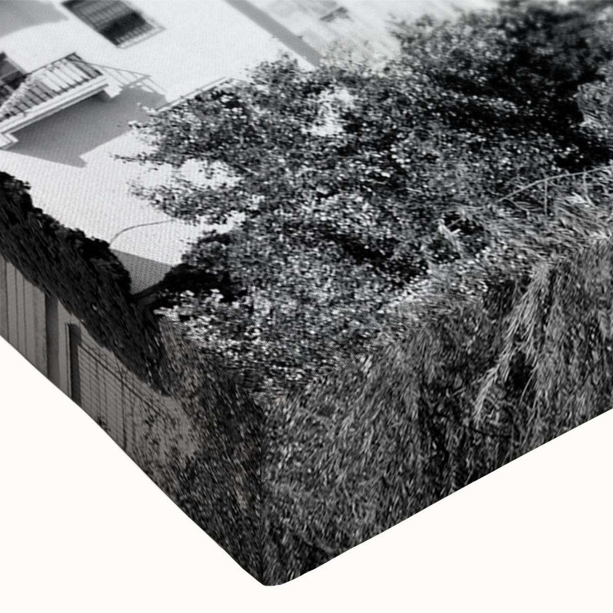 Black and white landscape art painting of a mosque on stretched canvas, ideal for bedroom wall art.