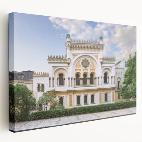Large canvas print depicting a detailed synagogue design in muted earth tones, suitable for kitchen wall art.