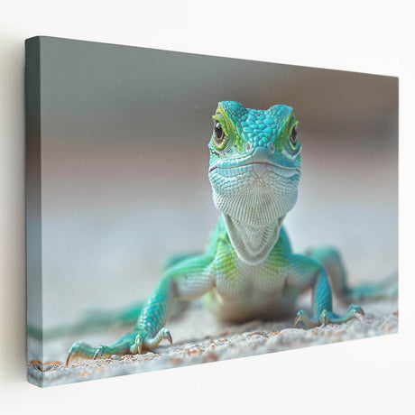 Stretched canvas wall art featuring a vibrant, colorful lizard design, showcasing intricate details and textures, perfect for reptile enthusiasts and home decor.