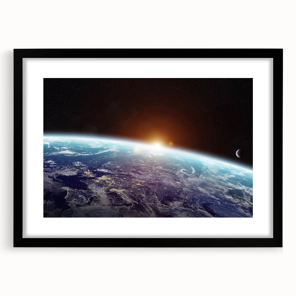 Sunrise Over Earth Wall Art - Space View of Earth with Moon Decor