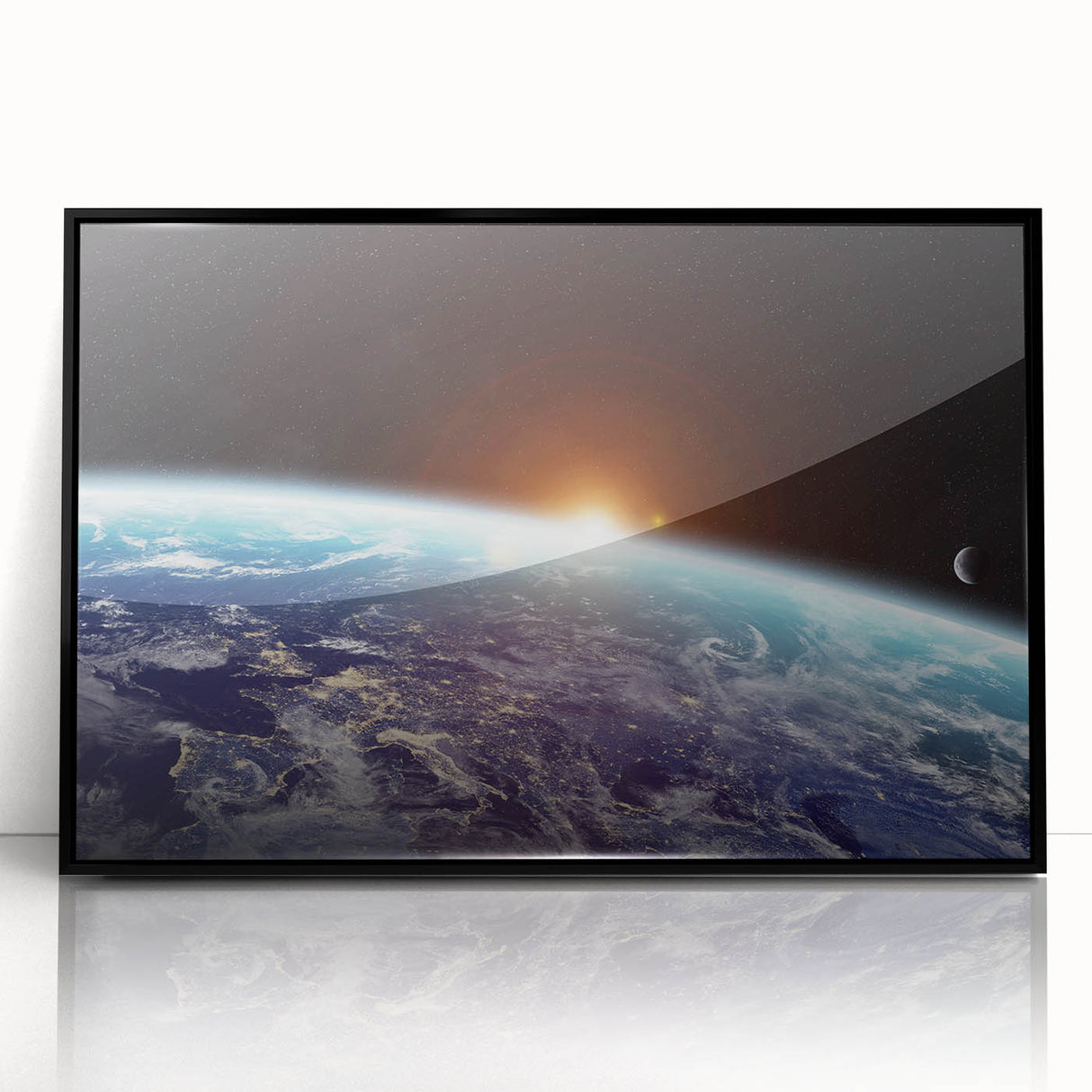 Sunrise Over Earth Wall Art - Space View of Earth with Moon Decor