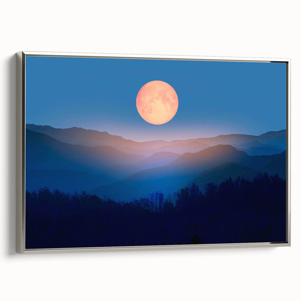 Golden Full Moon Over Misty Mountains – Elegant Celestial Wall Art