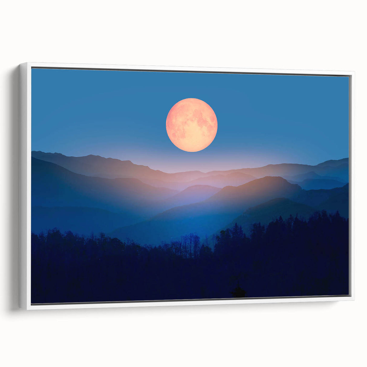 Golden Full Moon Over Misty Mountains – Elegant Celestial Wall Art