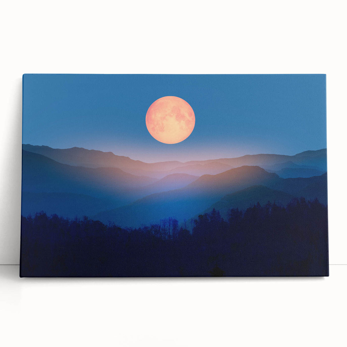 Golden Full Moon Over Misty Mountains – Elegant Celestial Wall Art