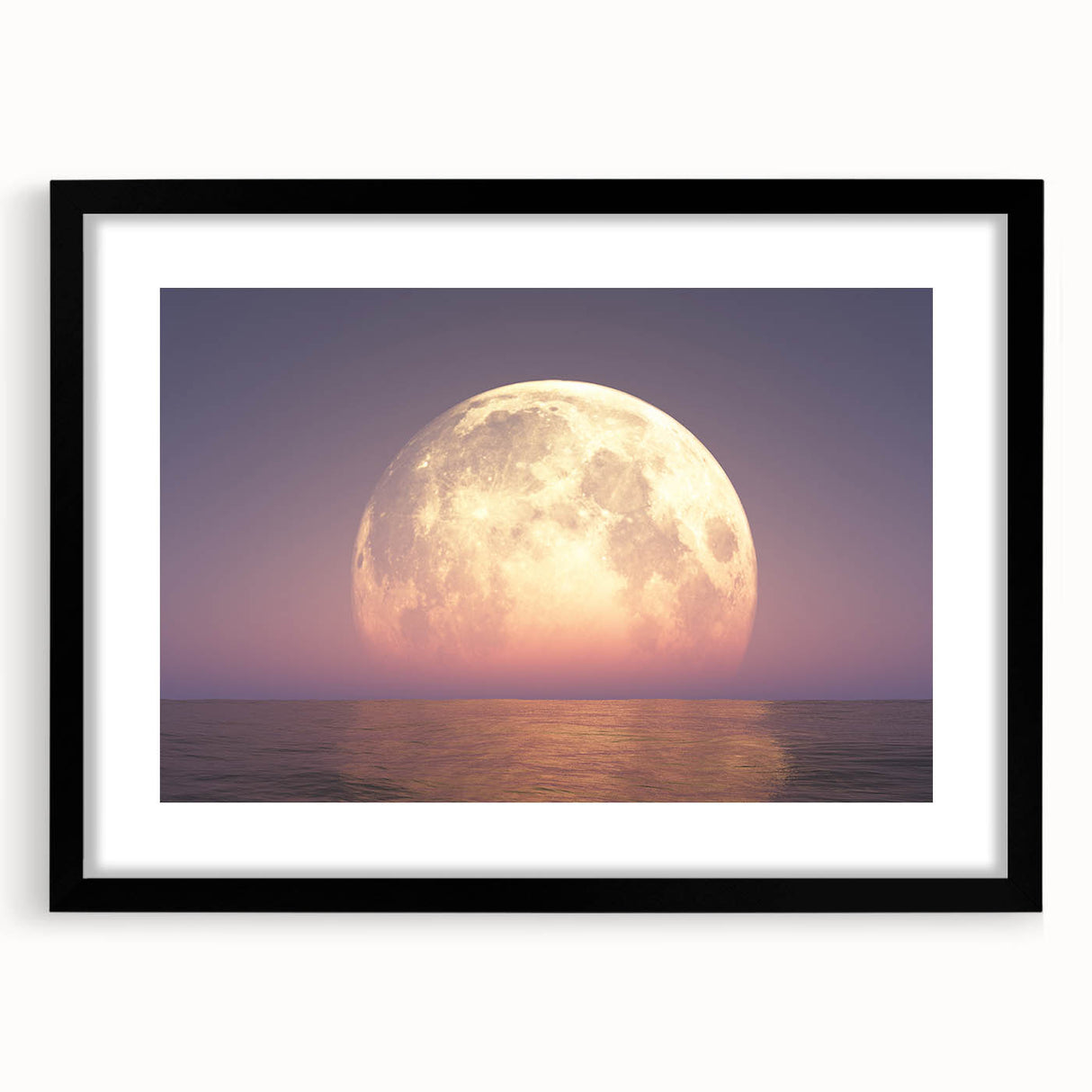 Golden Moonrise Over Ocean – Tranquil Celestial Wall Art for Home Decor"