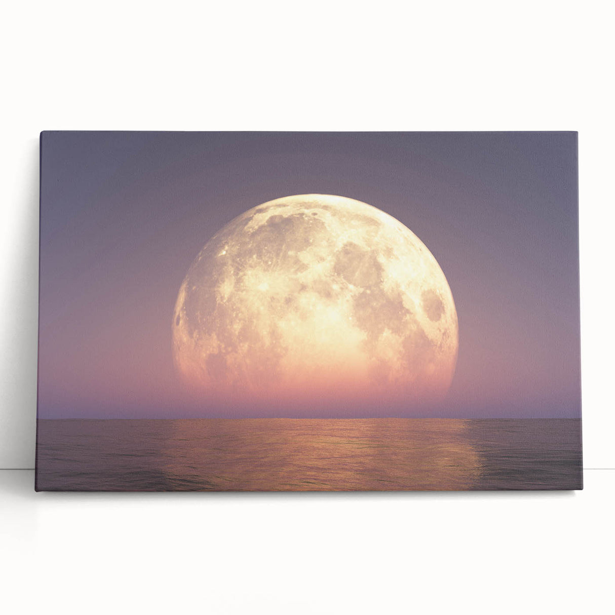 Golden Moonrise Over Ocean – Tranquil Celestial Wall Art for Home Decor"