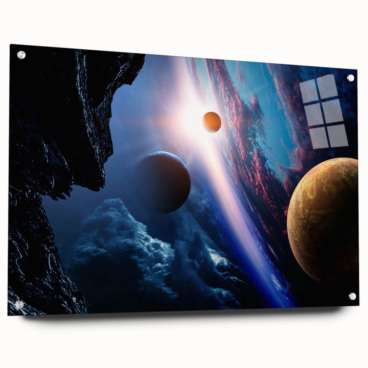 Planetary Sunrise and Moonscape Art - Cosmic Space Wall Decor