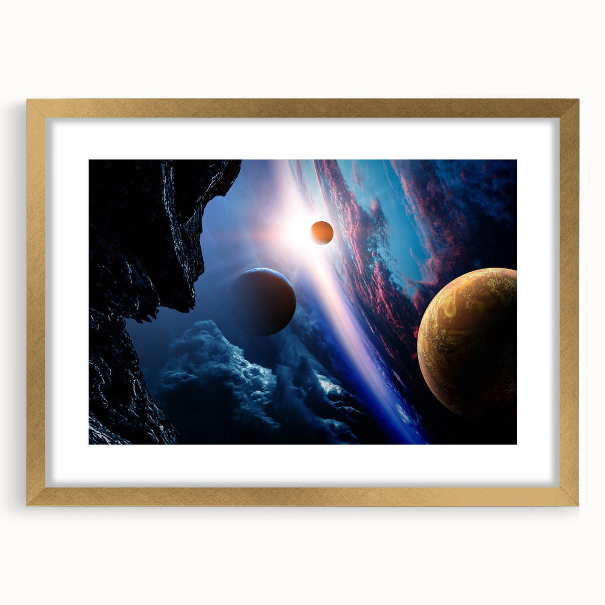 Planetary Sunrise and Moonscape Art - Cosmic Space Wall Decor