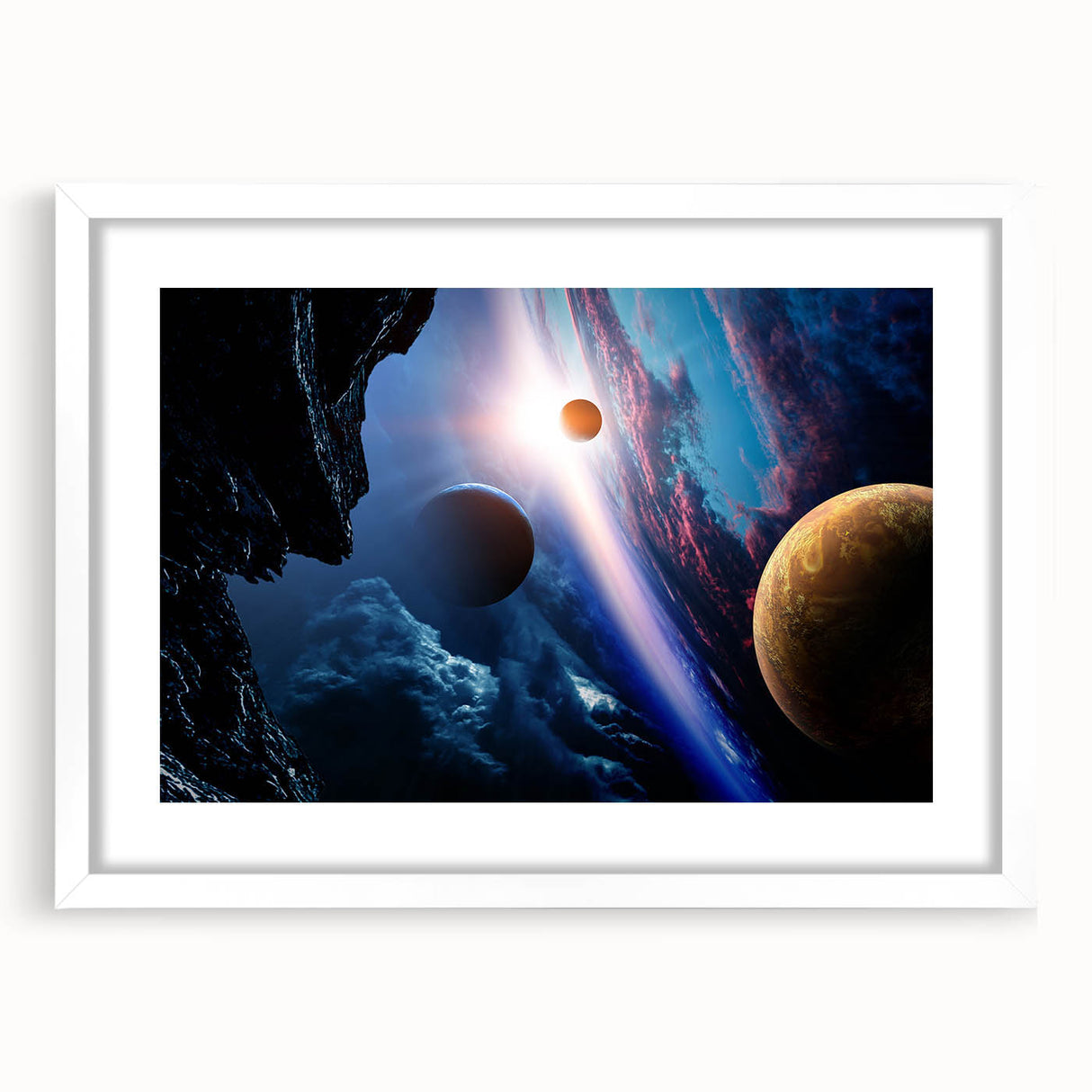 Planetary Sunrise and Moonscape Art - Cosmic Space Wall Decor