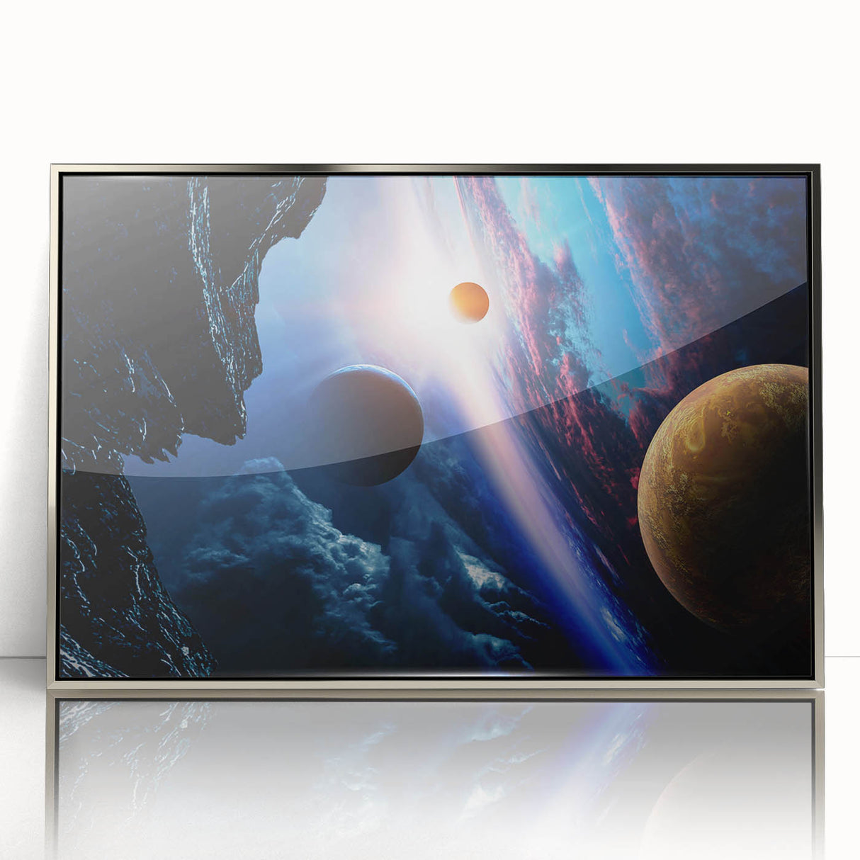 Planetary Sunrise and Moonscape Art - Cosmic Space Wall Decor