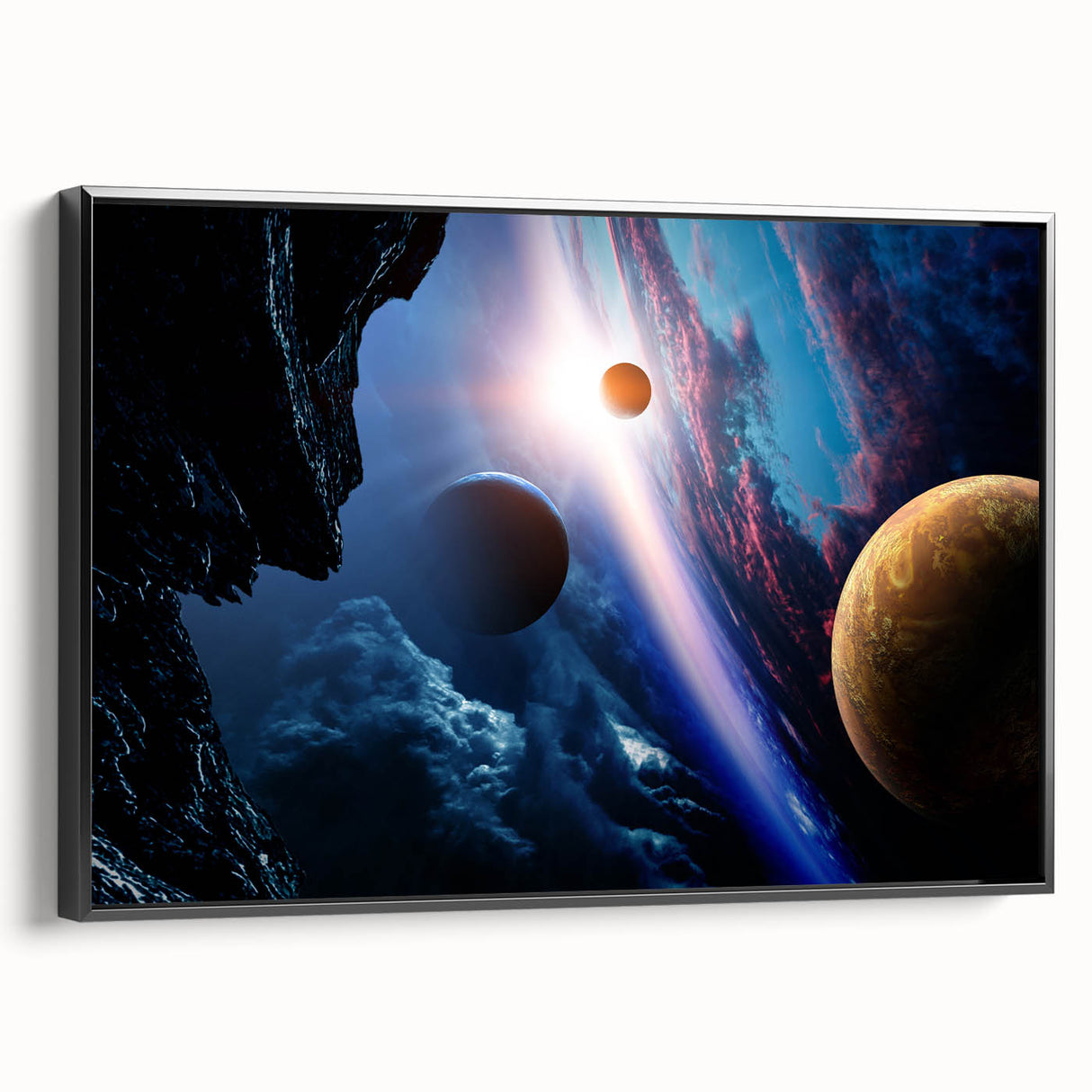Planetary Sunrise and Moonscape Art - Cosmic Space Wall Decor