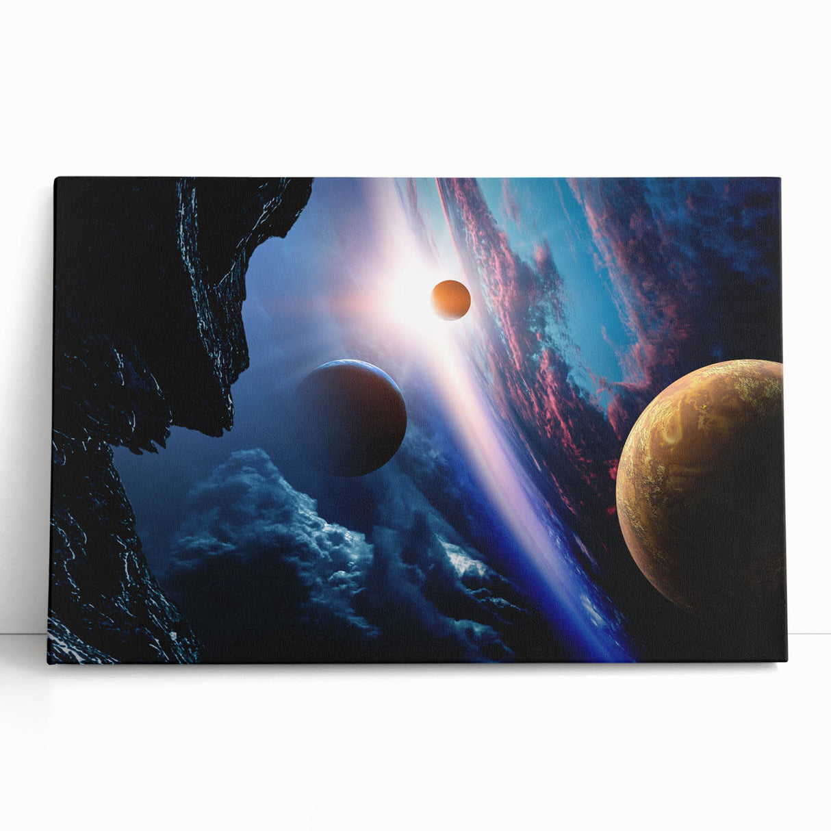 Planetary Sunrise and Moonscape Art - Cosmic Space Wall Decor