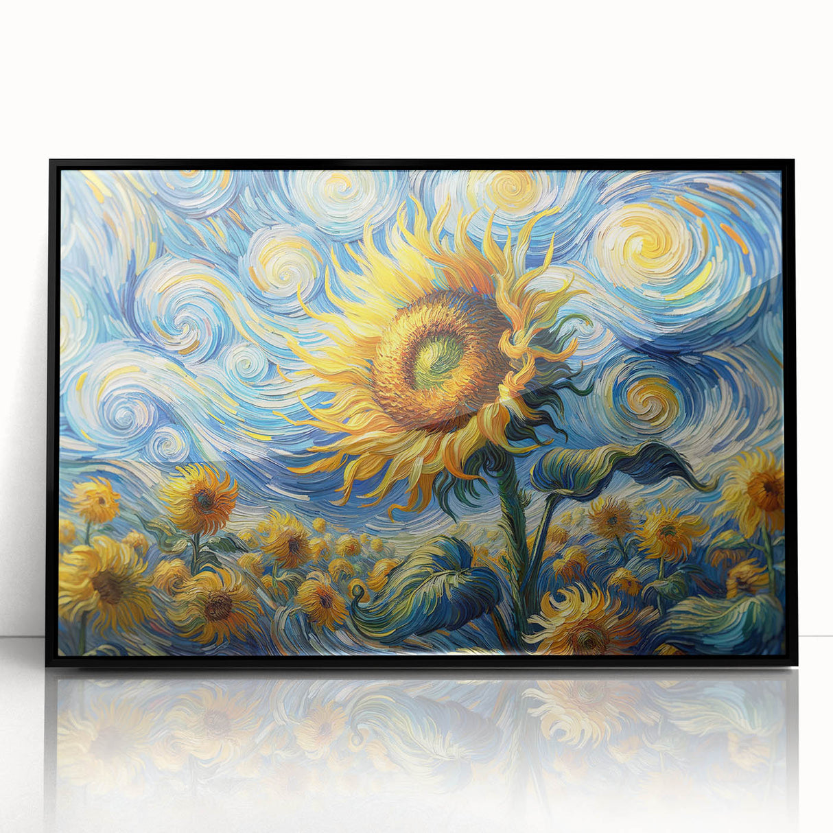 Swirling Sunflower Field – Dynamic Sun Wall Art on Canvas or Acrylic