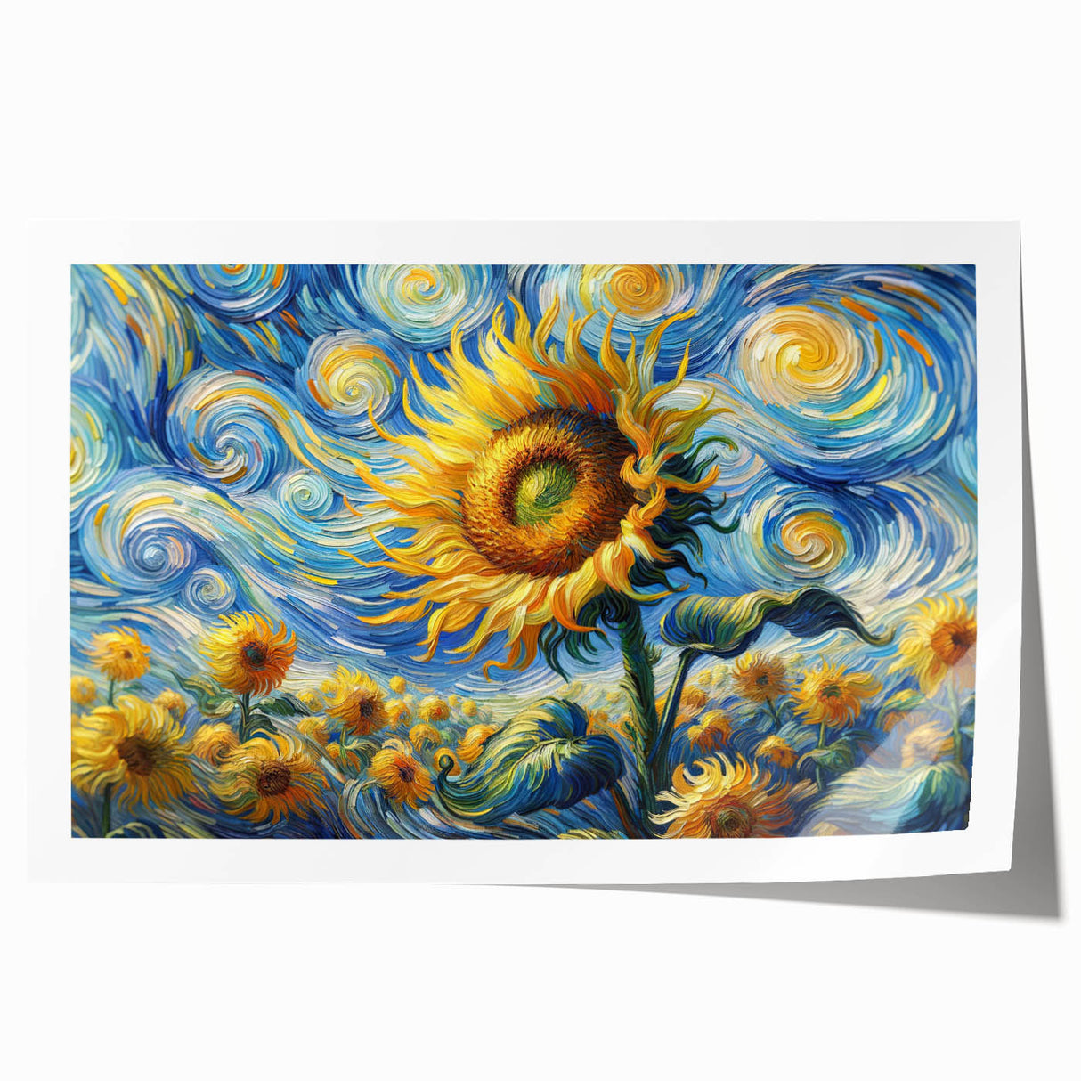 Swirling Sunflower Field – Dynamic Sun Wall Art on Canvas or Acrylic