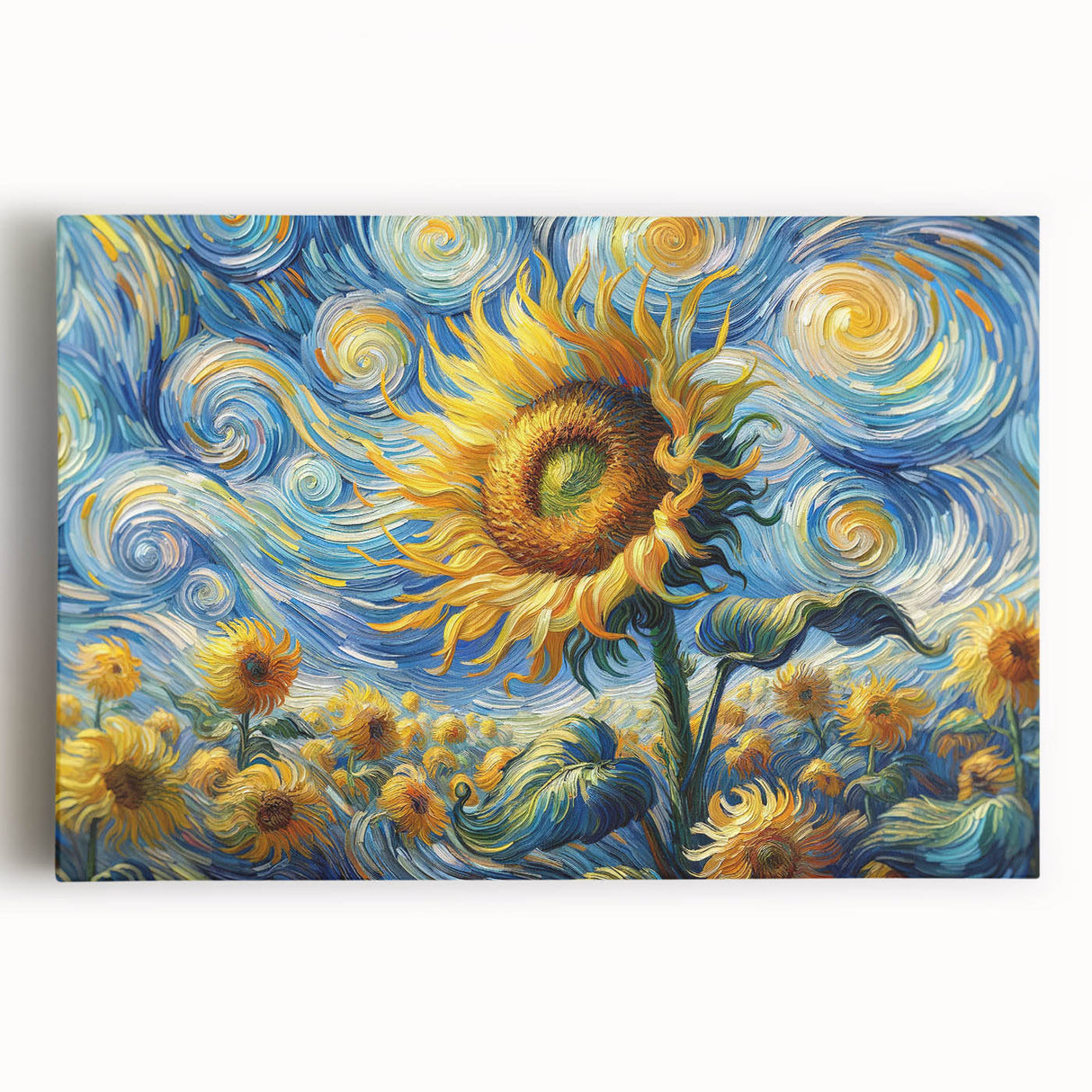 Swirling Sunflower Field – Dynamic Sun Wall Art on Canvas or Acrylic