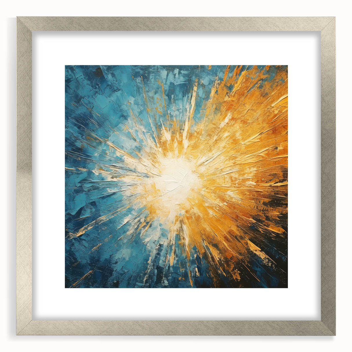 Radiant Sunburst Abstract – Dynamic Sun Wall Art with Blue and Gold