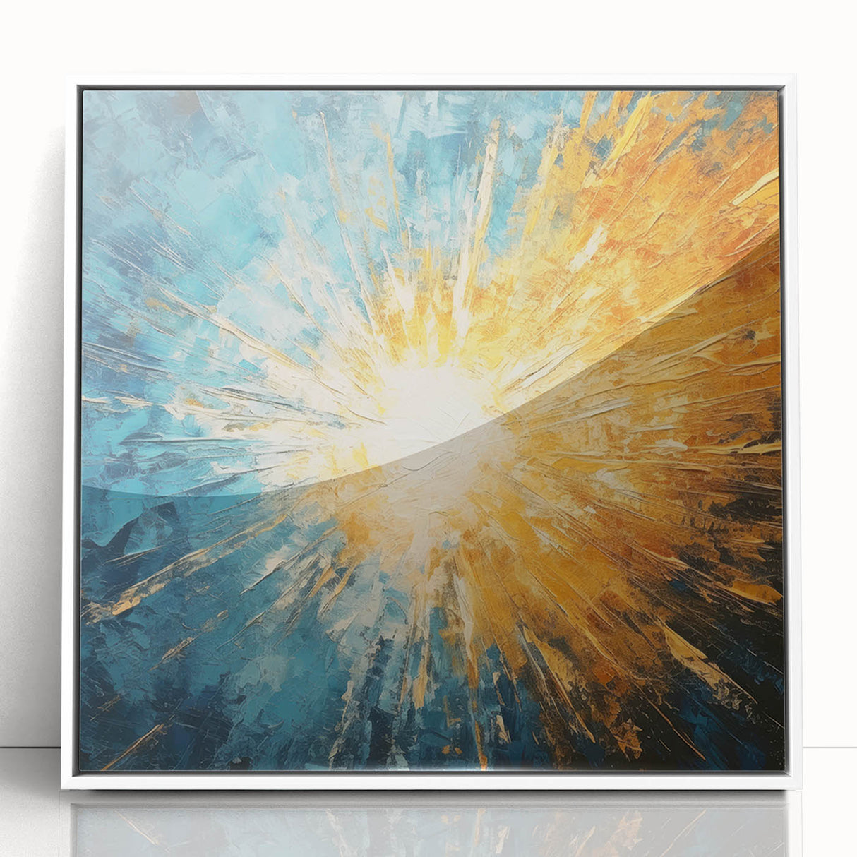 Radiant Sunburst Abstract – Dynamic Sun Wall Art with Blue and Gold