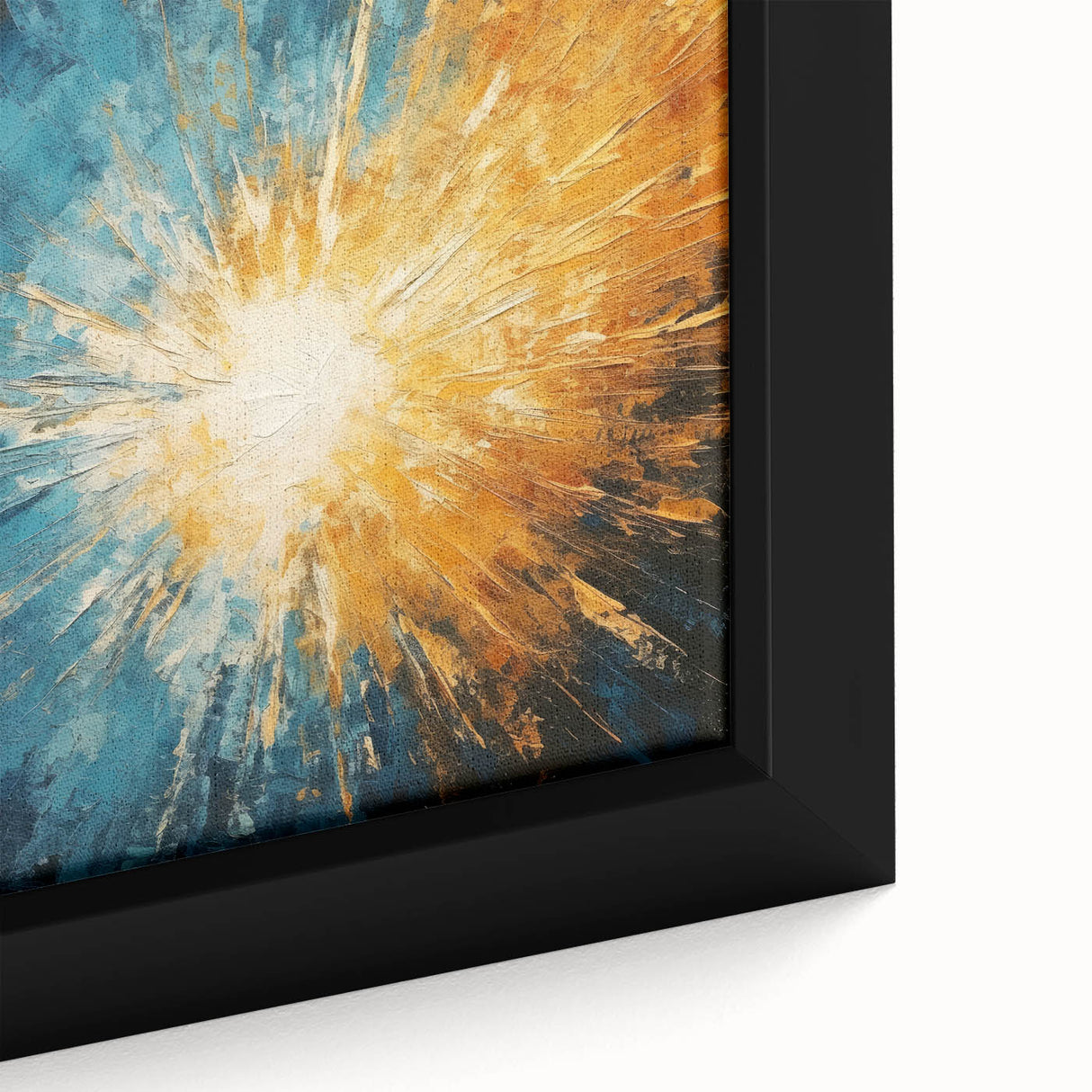 Radiant Sunburst Abstract – Dynamic Sun Wall Art with Blue and Gold