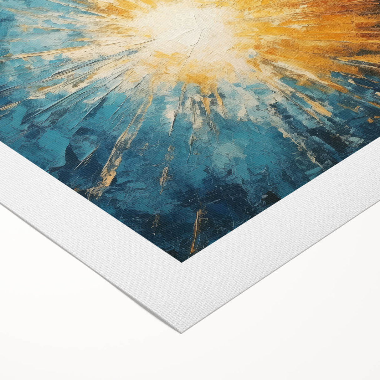 Radiant Sunburst Abstract – Dynamic Sun Wall Art with Blue and Gold