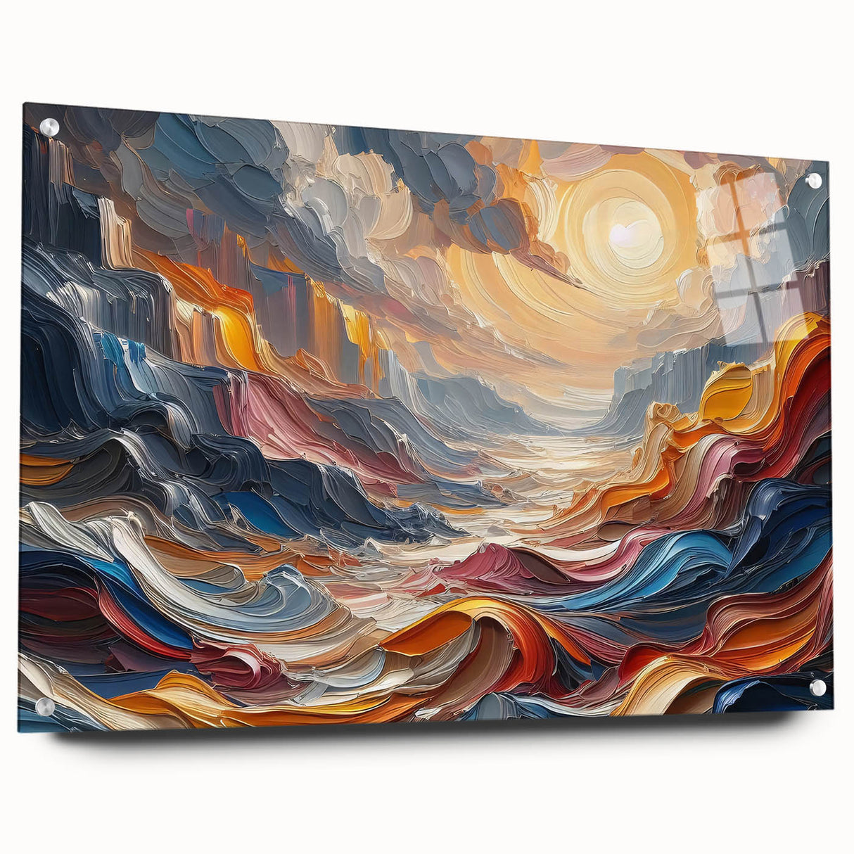Abstract Sun and Landscape – Bold Sun Wall Art with Dynamic Waves