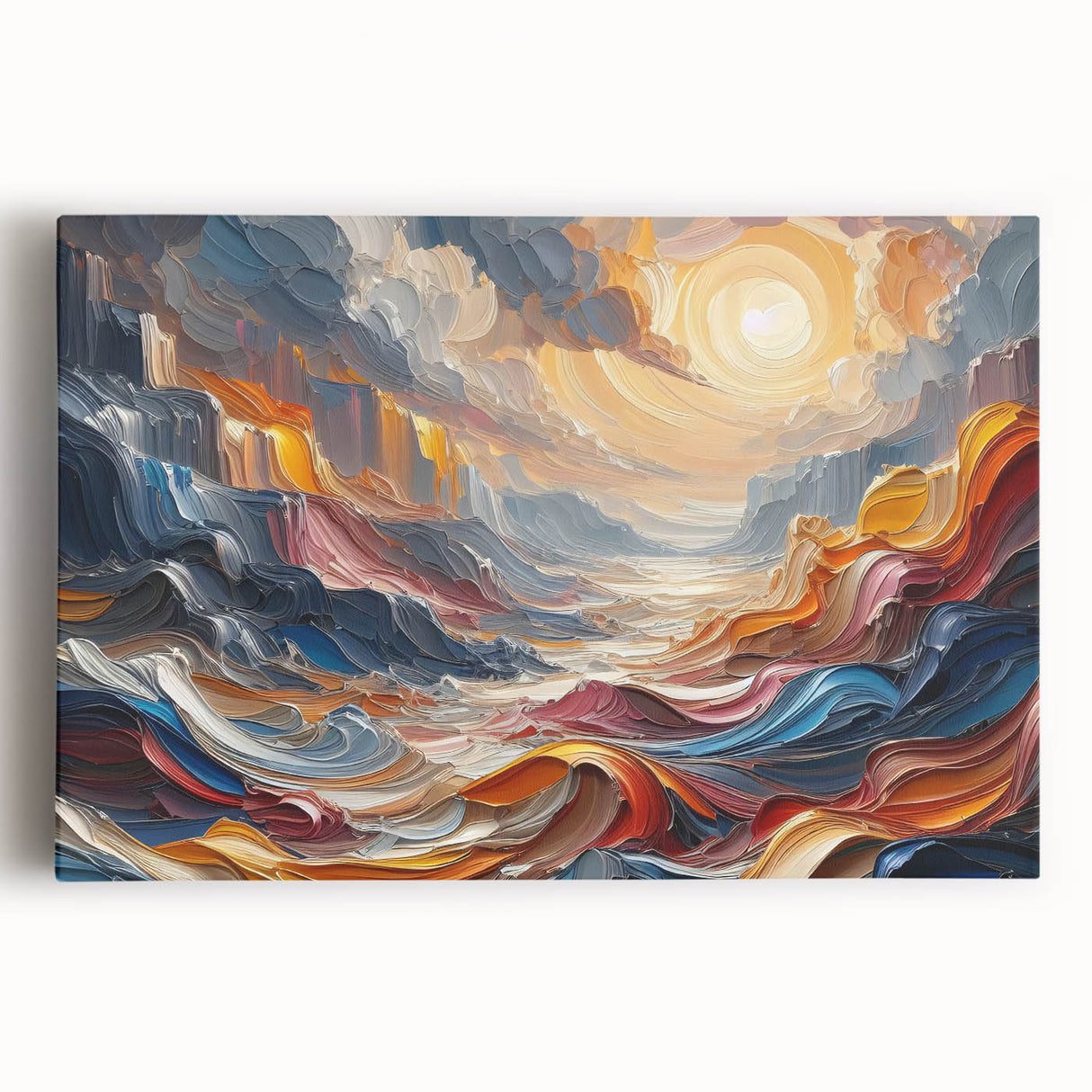 Abstract Sun and Landscape – Bold Sun Wall Art with Dynamic Waves