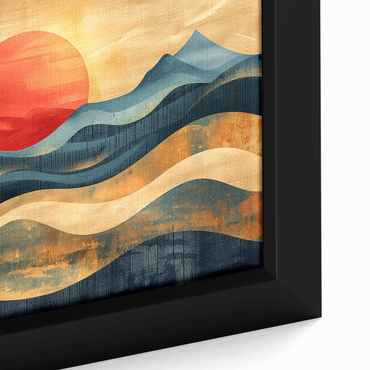 Abstract Red Sun and Waves – Modern Sun Wall Art with Bold Colors