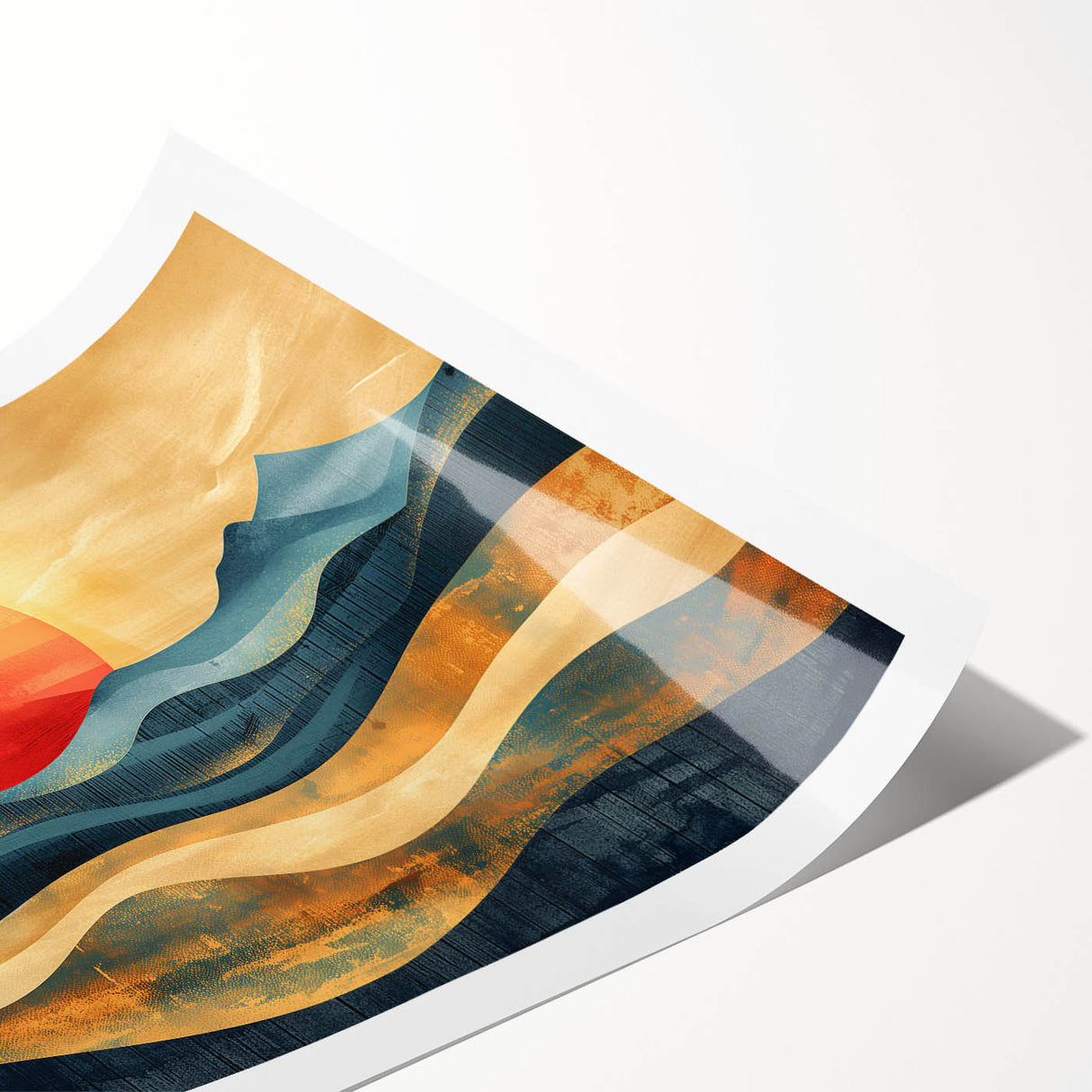 Abstract Red Sun and Waves – Modern Sun Wall Art with Bold Colors