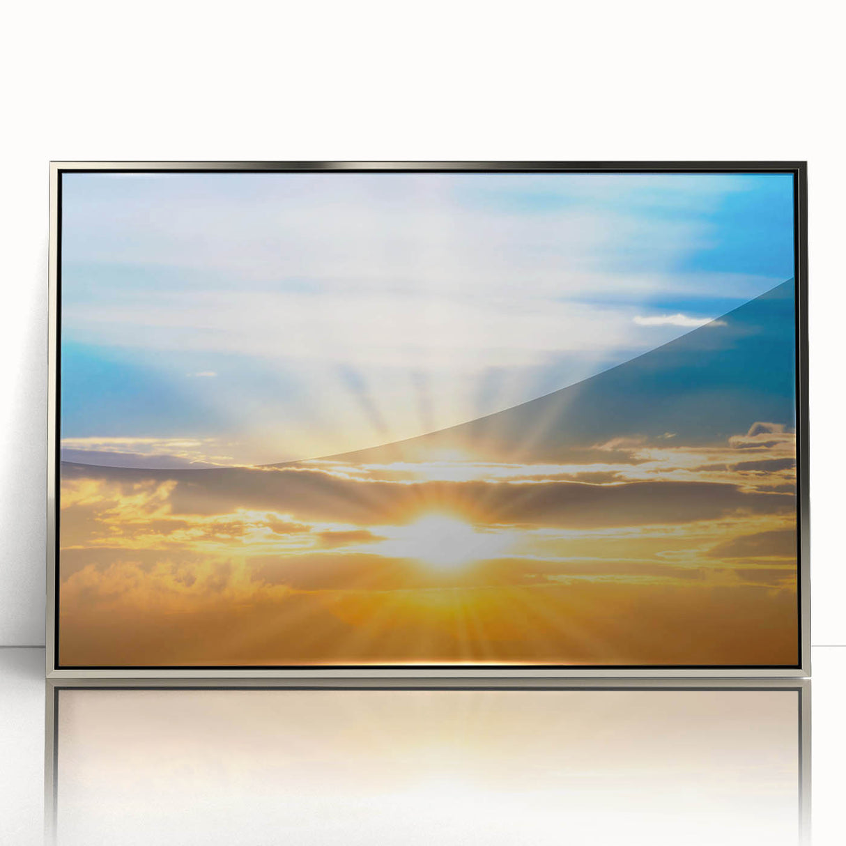 Radiant Sunrise Over Horizon – Peaceful Sun Wall Art with Blue Skies