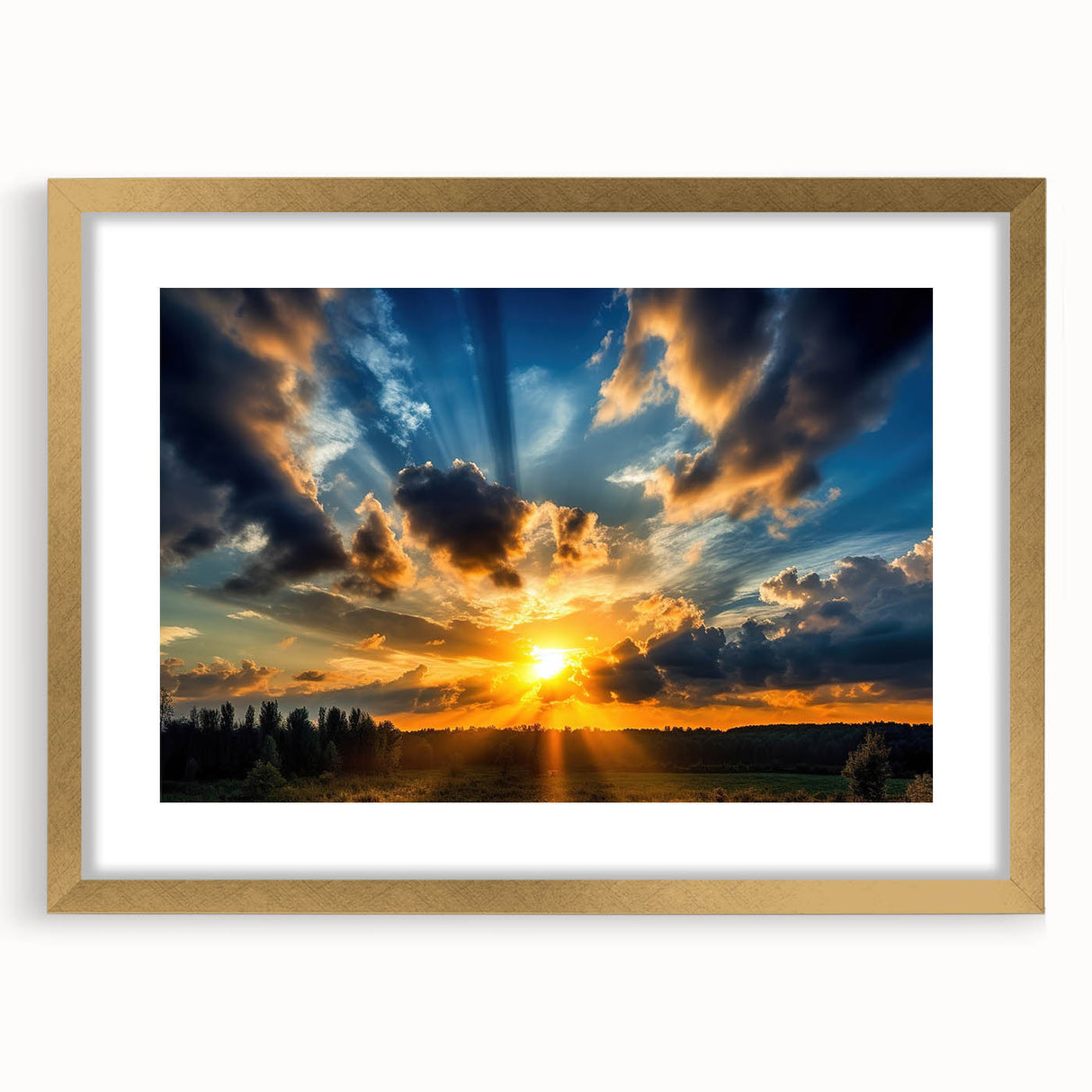 Vibrant Sunset Over Field – Stunning Sun Wall Art with Dramatic Sky