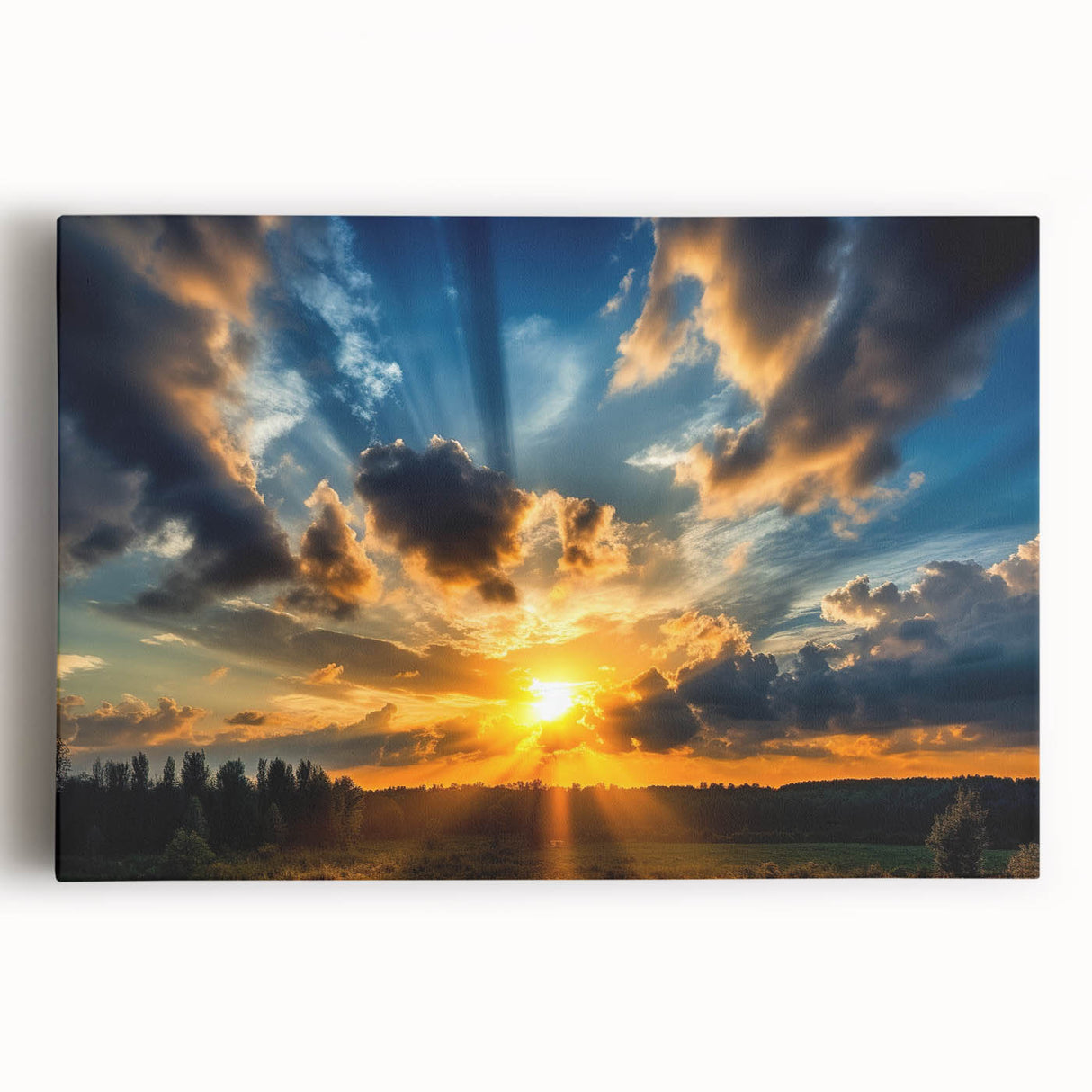 Vibrant Sunset Over Field – Stunning Sun Wall Art with Dramatic Sky