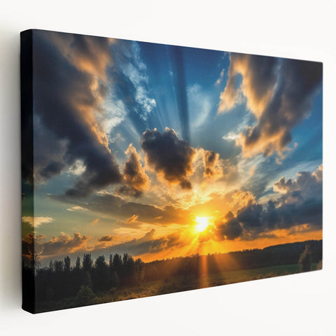 Vibrant Sunset Over Field – Stunning Sun Wall Art with Dramatic Sky