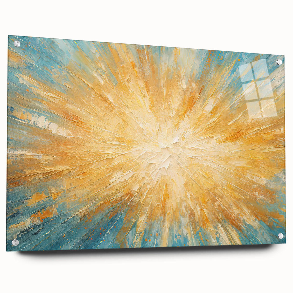 Radiant Sunburst Explosion – Abstract Sun Wall Art with Gold and Blue