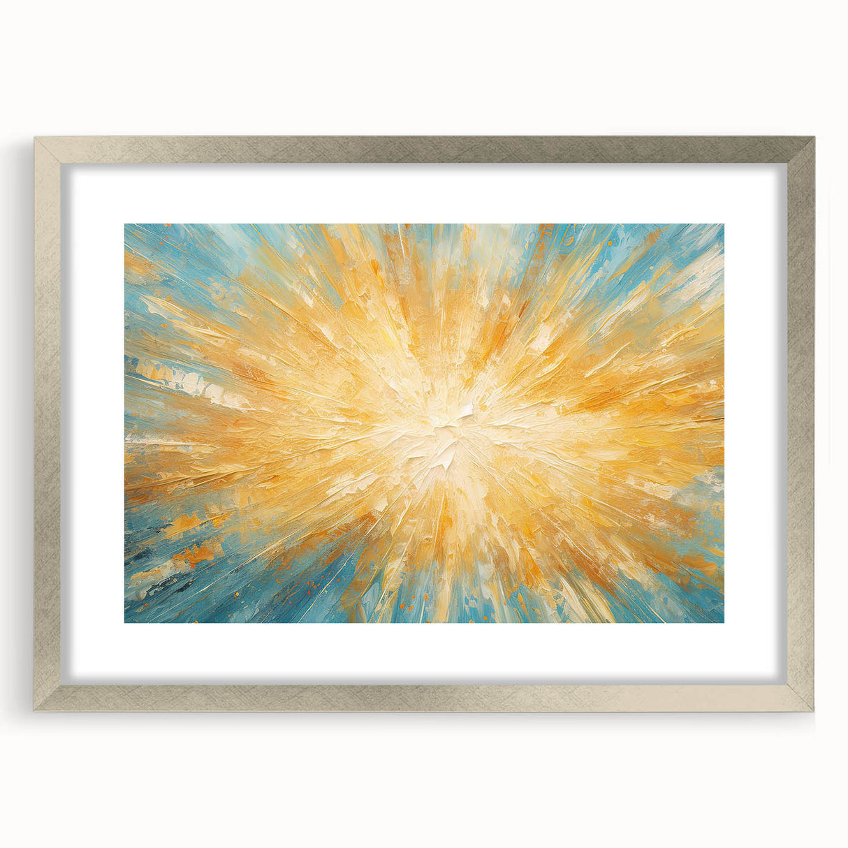 Radiant Sunburst Explosion – Abstract Sun Wall Art with Gold and Blue