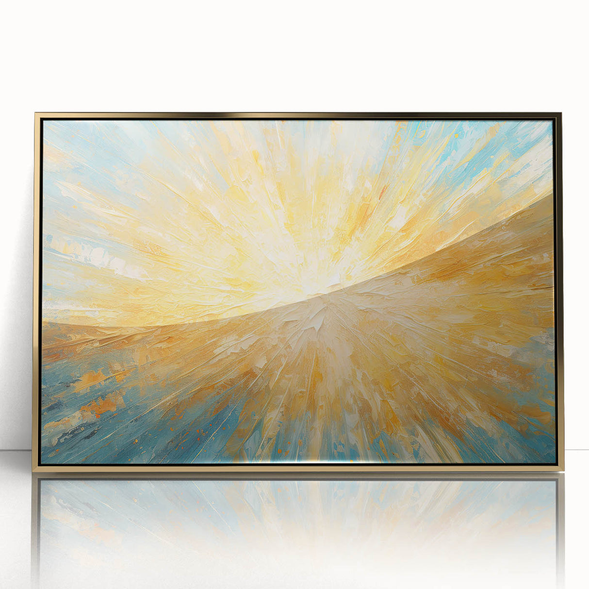 Radiant Sunburst Explosion – Abstract Sun Wall Art with Gold and Blue