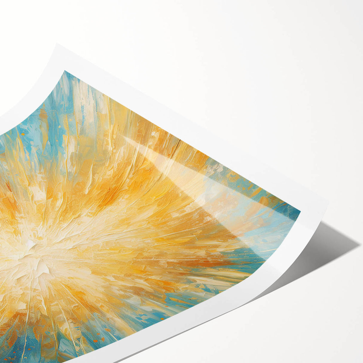 Radiant Sunburst Explosion – Abstract Sun Wall Art with Gold and Blue
