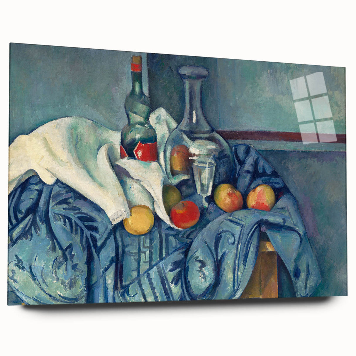 Acrylic print of a large abstract Paul Cézanne design in earthy green and blue tones, ideal for bedroom or dining room art.