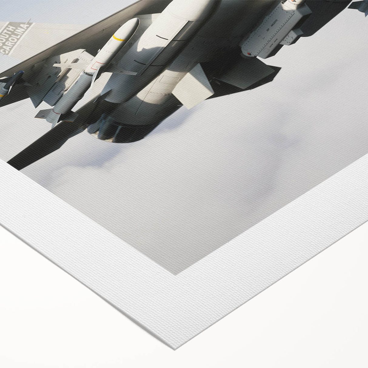 Art deco poster featuring a vintage airplane in muted gray and gold tones on rolled canvas.