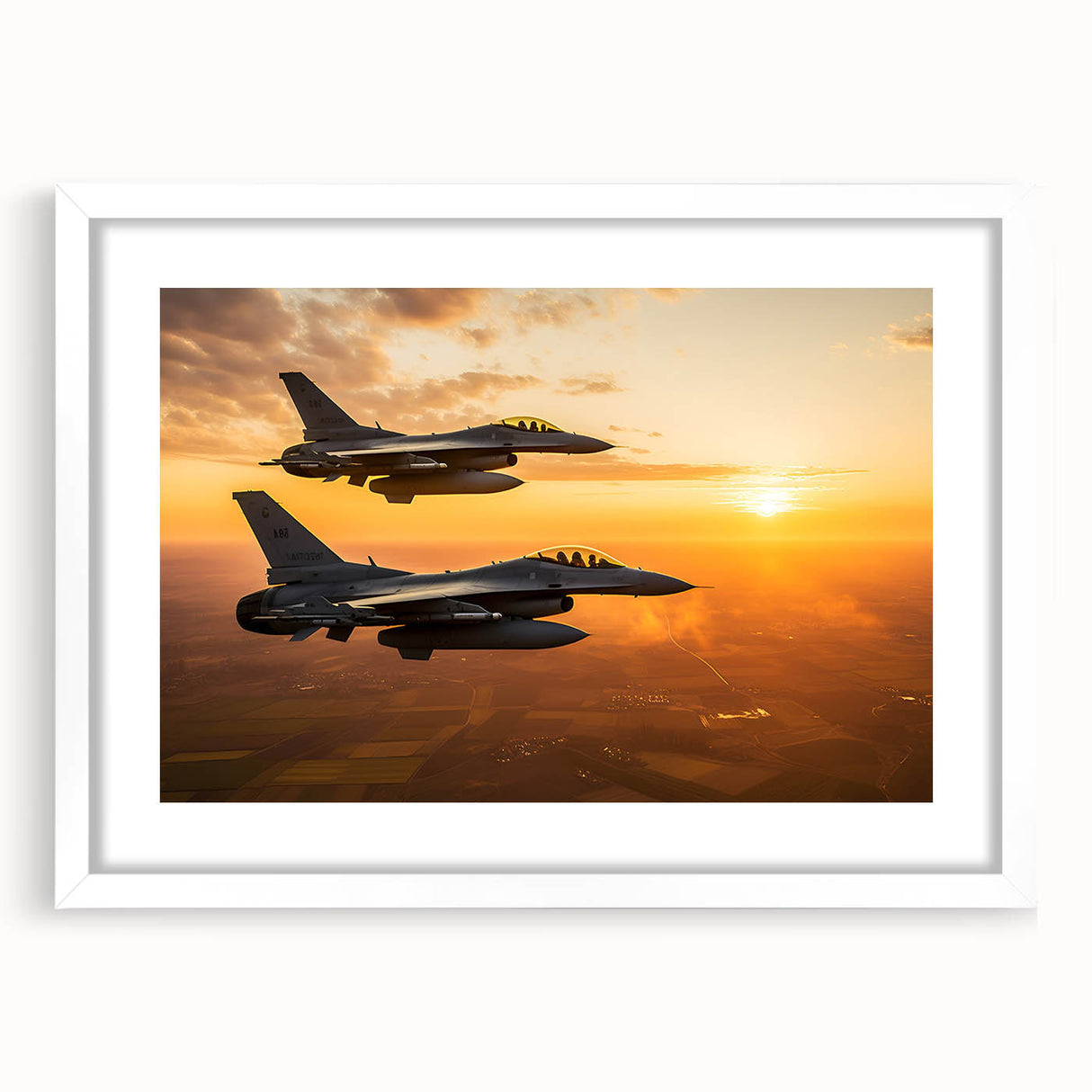 Abstract airplane design in textured art style, with soft gray and blue tones on a white framed mat.
