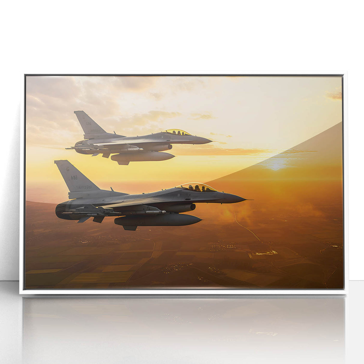 Mid-century modernist airplane illustration in muted blue and gray tones on a framed acrylic, ideal for nursery wall decor.