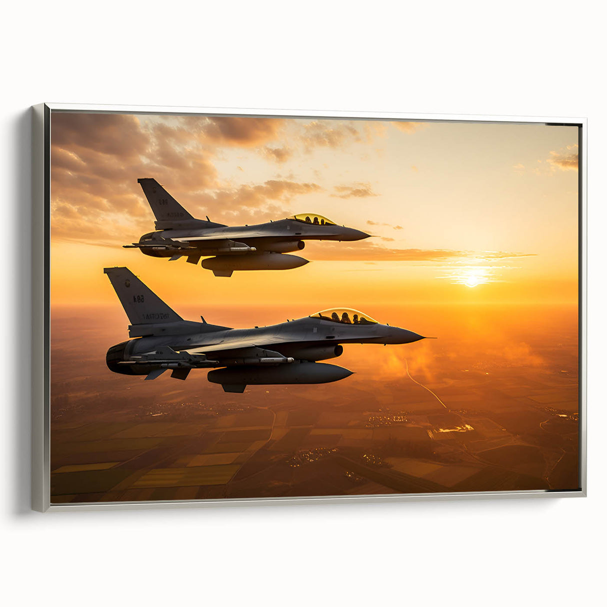 Framed canvas featuring a vintage airplane in black with colorful accents, ideal for office or study decor.