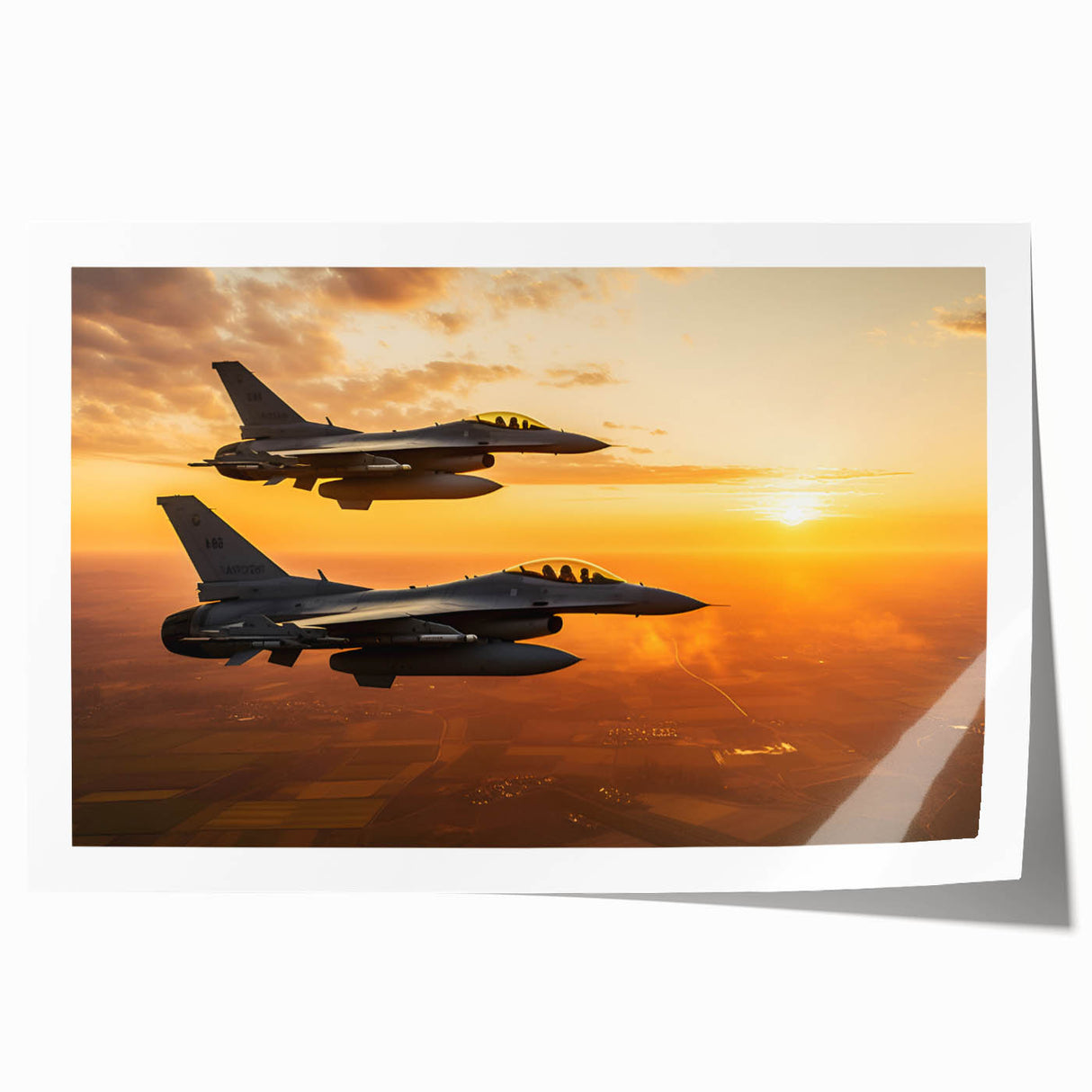 Art deco poster depicting a vintage airplane in muted blues and grays, printed on rolled canvas.