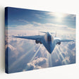 Large art print of a vintage airplane in muted gray tones on stretched canvas, ideal for kitchen wall decor.