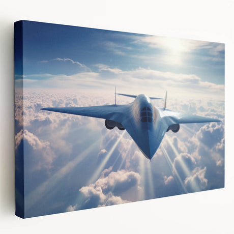 Large art print of a vintage airplane in muted gray tones on stretched canvas, ideal for kitchen wall decor.