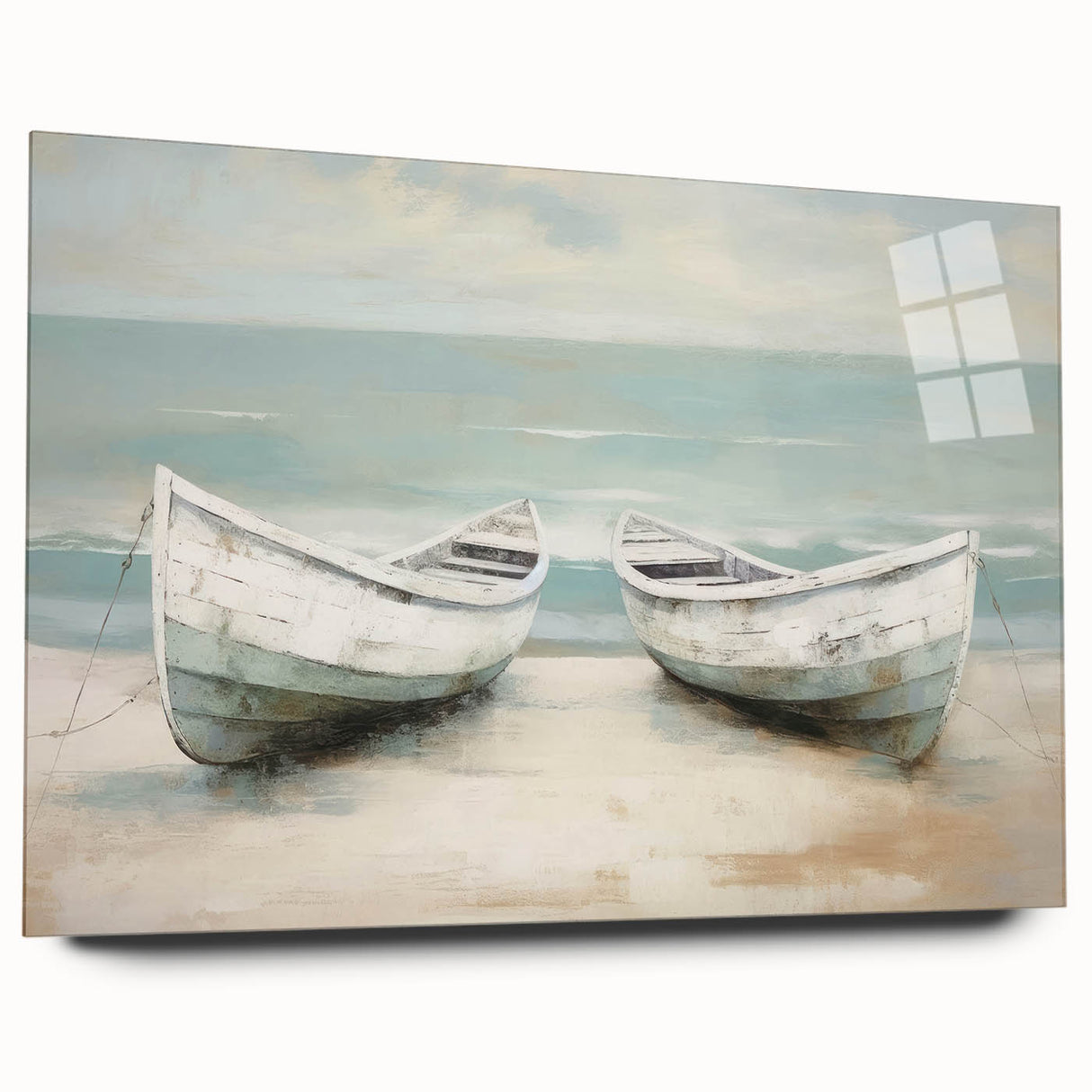 Acrylic print of a side view of a rowboat in natural hues, ideal for bedroom or dining room art.
