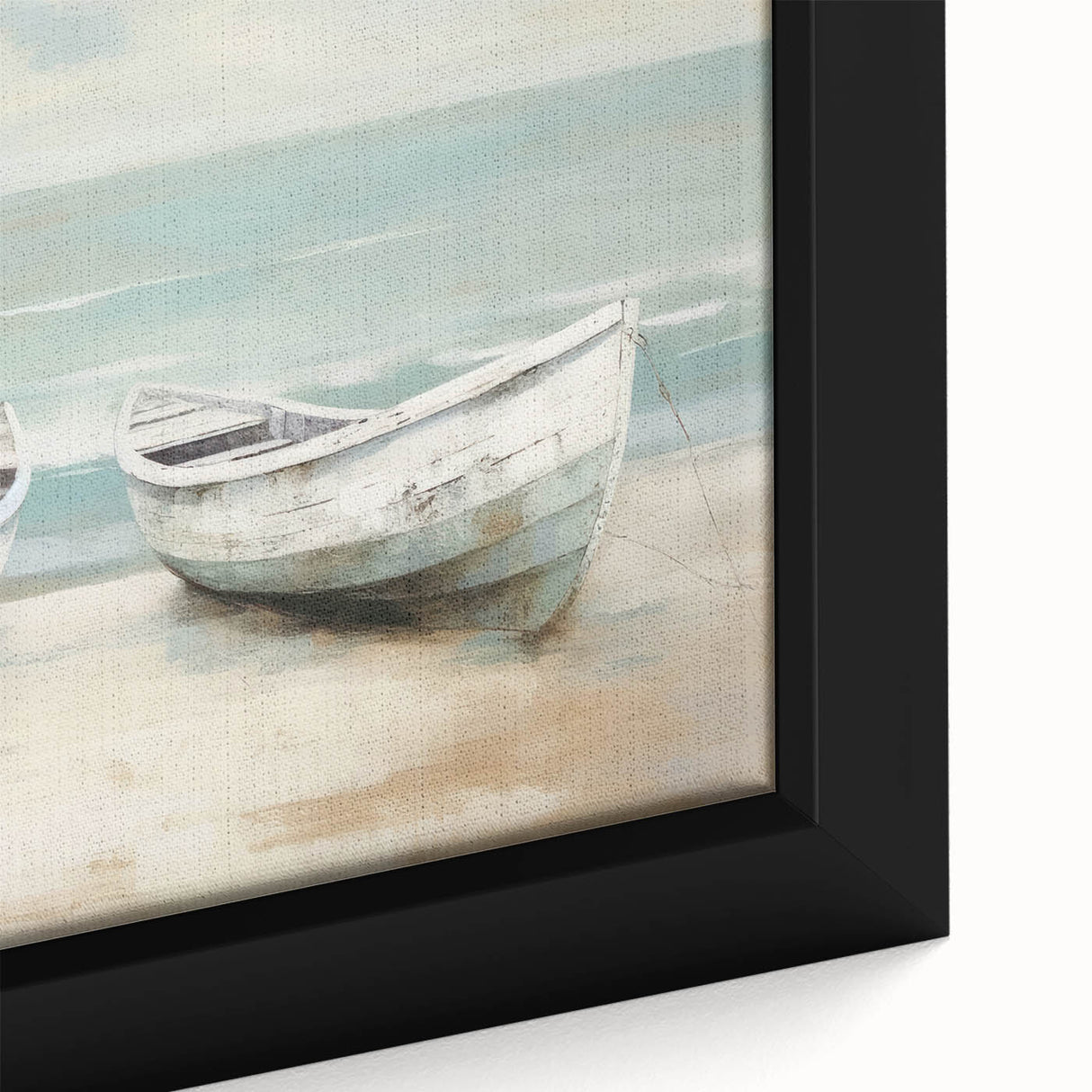 Extra large black wall art featuring a textured close-up of a colorful rowboat, ideal for living room decor.