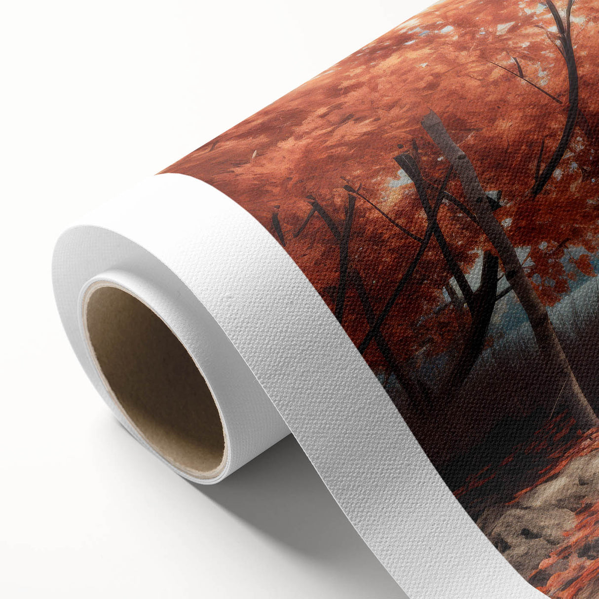 Art deco style poster of a rowboat on calm waters in soft pastel tones, printed on rolled canvas.