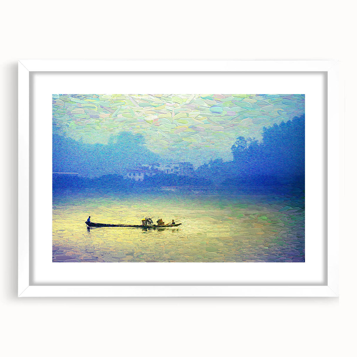 Extra large abstract art print featuring a textured depiction of a rowboat.