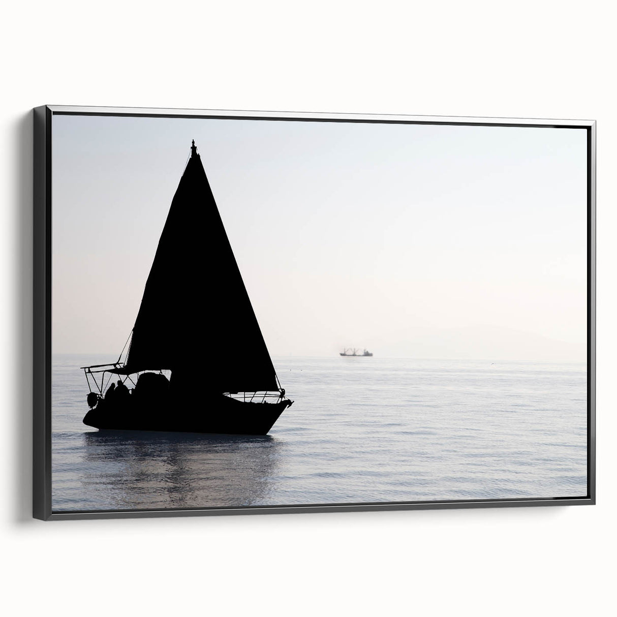 Black and white framed canvas of a vintage sailboat, ideal for bedroom wall art in a minimalist style.