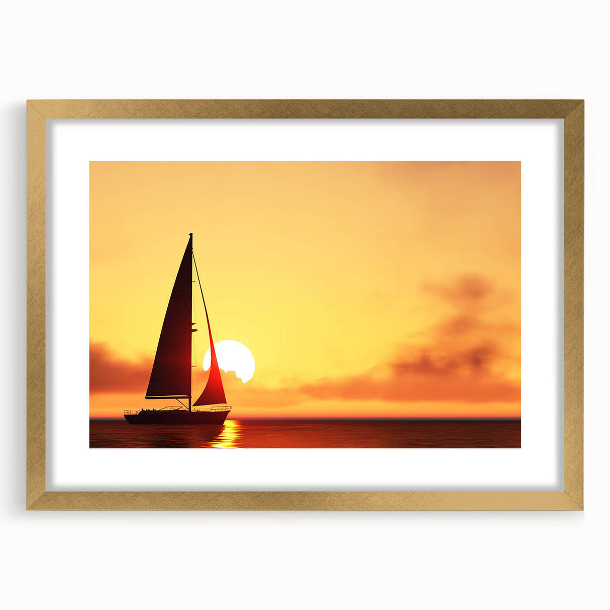 Textured abstract art print of a sailboat in muted blue and white tones on a framed canvas, ideal for bedroom wall decor.