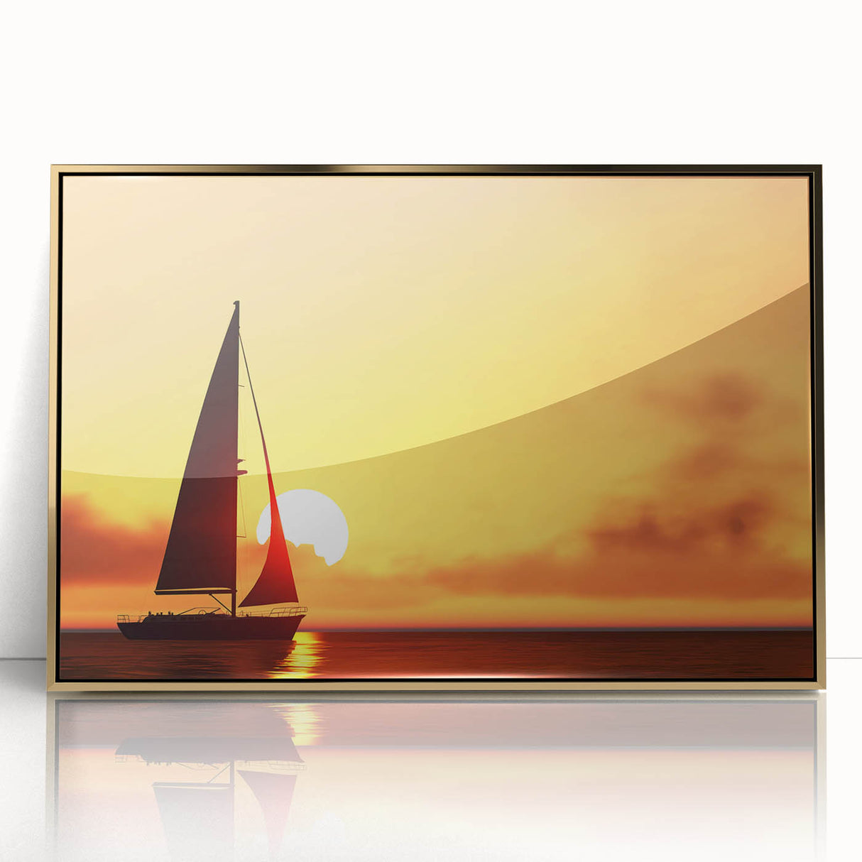 Mid-century modernist art of a sailboat on acrylic print, in cool blue and white tones, ideal for modern art wall decor.